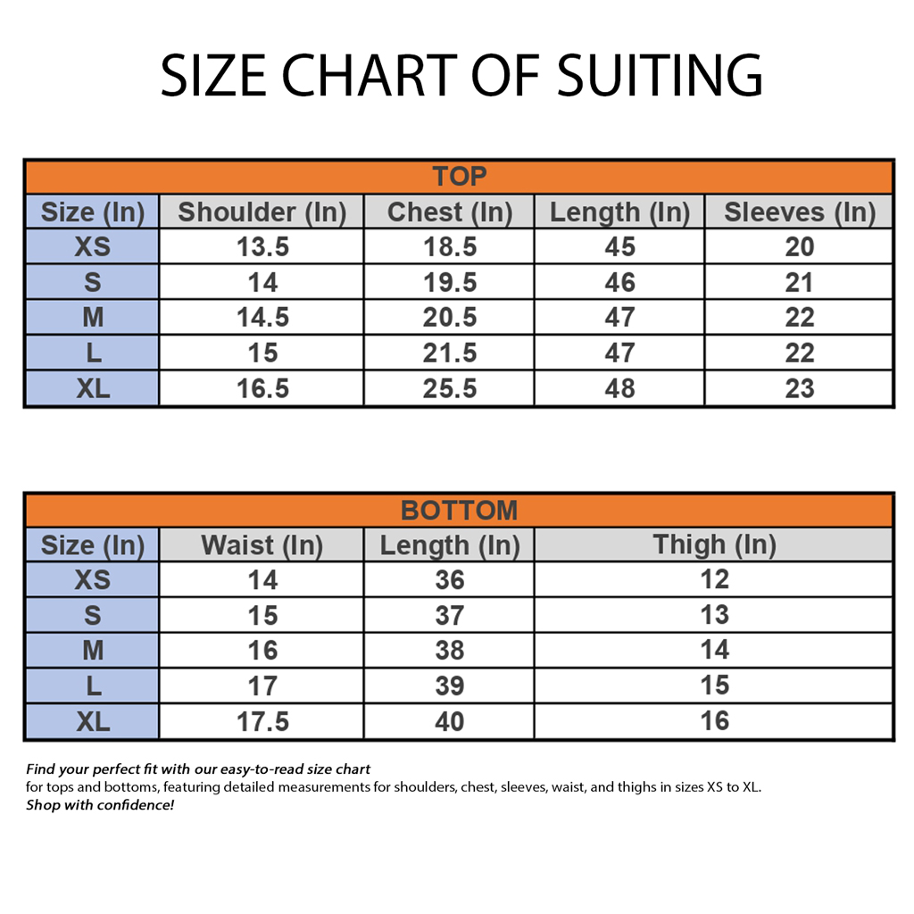 Size chart of fabric store